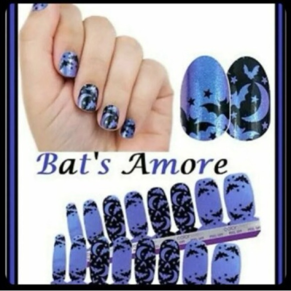 Color Street Purple & Blue Chrome and Black Bats Nail Polish Nail Strips